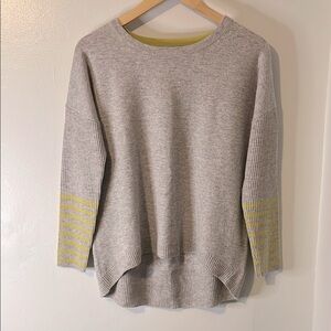Pure Collection Scoop Neck 3/4 Sleeve Gray Lime Green Wool Cashmere Sweater Sz 6